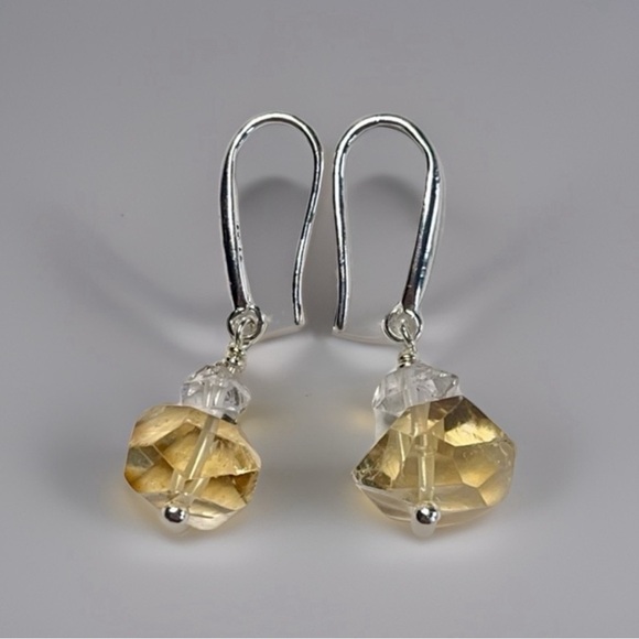 Hand Made Citrine Diamond Earrings - Picture 6 of 6
